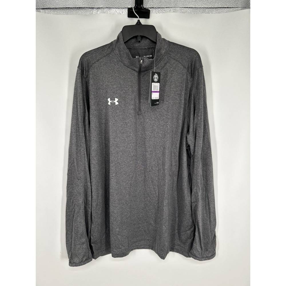 Under Armour Activewear Top Men's 2XL Gray Loose Fit Mock Neck 1/4 Zip Pullover